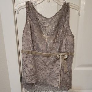 Ann Taylor Loft Gray with silver sparkle lace top